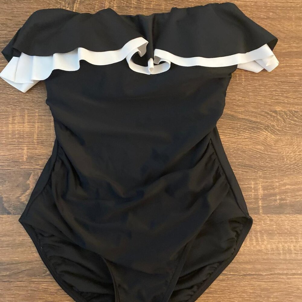 Tommy Hilfiger Solid Ruffle Bandeau One-Piece Swimsuit